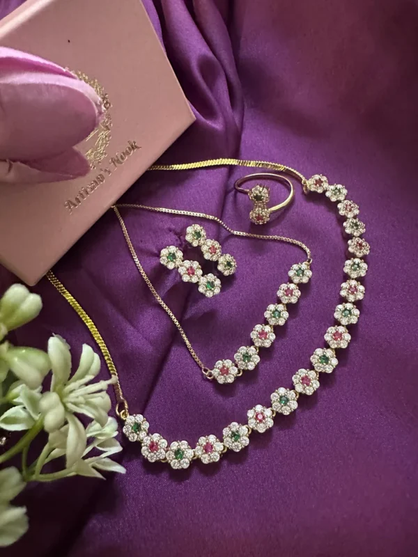 Floral Cascade ~ Green/Ruby